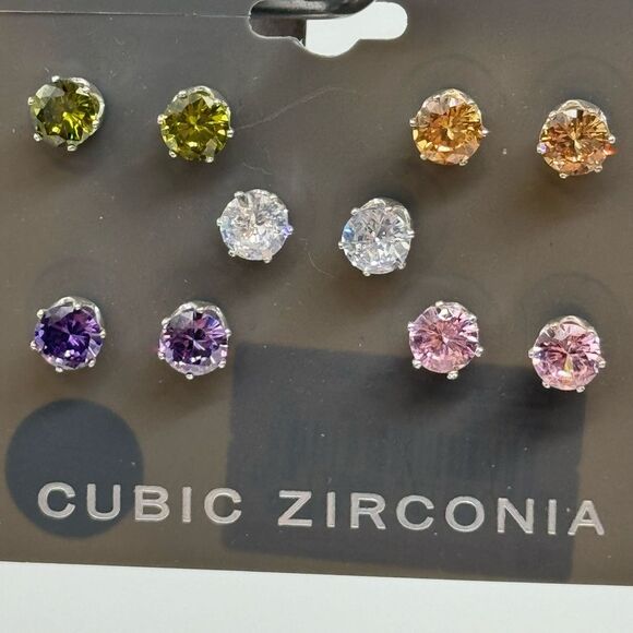 KOHL'S Occasion 5 Pairs Multi Color Cubic Zirconia Post Earrings - Picture 6 of 6